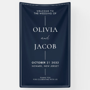 Modern Minimal Navy Blue Wedding Welcome Banner