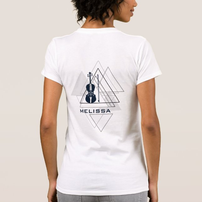 Modern Minimal Navy Blue & White Violin Designer T-Shirt (Back)