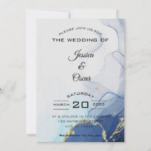 Modern Minimal Navy White Wedding Invitation
