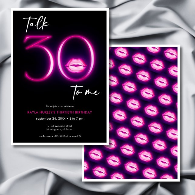 Modern Minimal Neon Pink Lips Talk Thirty Birthday Invitation (Creator Uploaded)