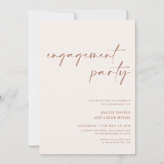 Modern Minimal Neutral Engagement Party Invitation (Front)