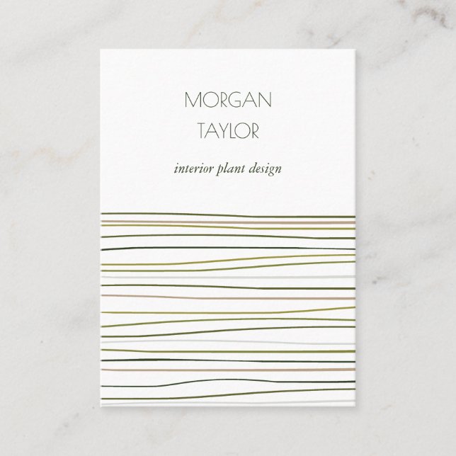 Modern Minimal Neutral Green Stripes Business Card (Front)