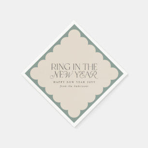Modern minimal new year sage holiday wavy edge napkin