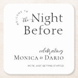 Modern Minimal | Night Before Rehearsal Dinner Square Paper Coaster<br><div class="desc">Coaster wedding favours are perfect to catch the attention of your guests. Set an unforgettably lovely wedding table that is personalised with your specially made wedding coasters that not only fit the event, but they also make the event. These designs can be personalised for your special occasion and would be...</div>