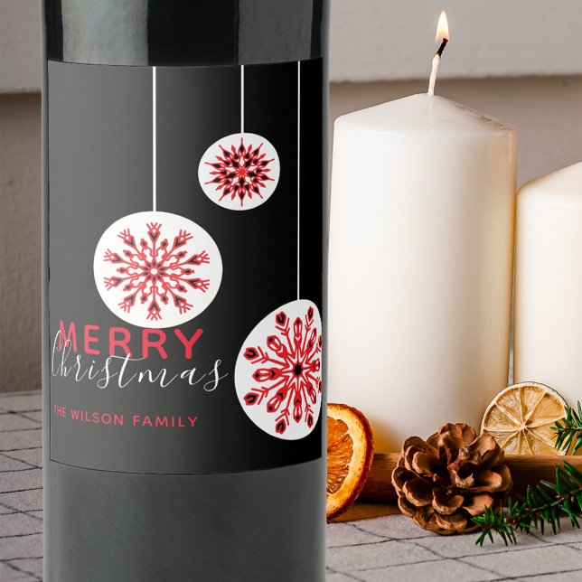 Modern Minimal Nordic Black Red White Christmas Wine Label (Creator Uploaded)