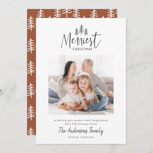 Modern minimal nordic Christmas rustic one photo  Holiday Card (Front/Back)