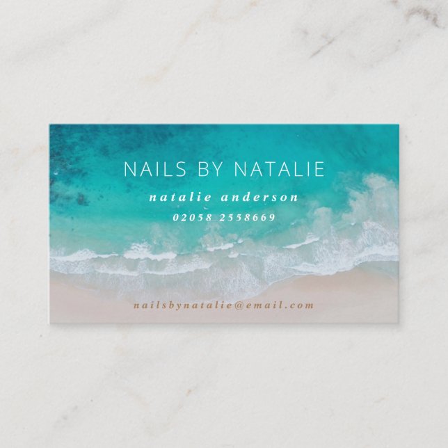 Modern minimal ocean beach typography chic busines business card (Front)
