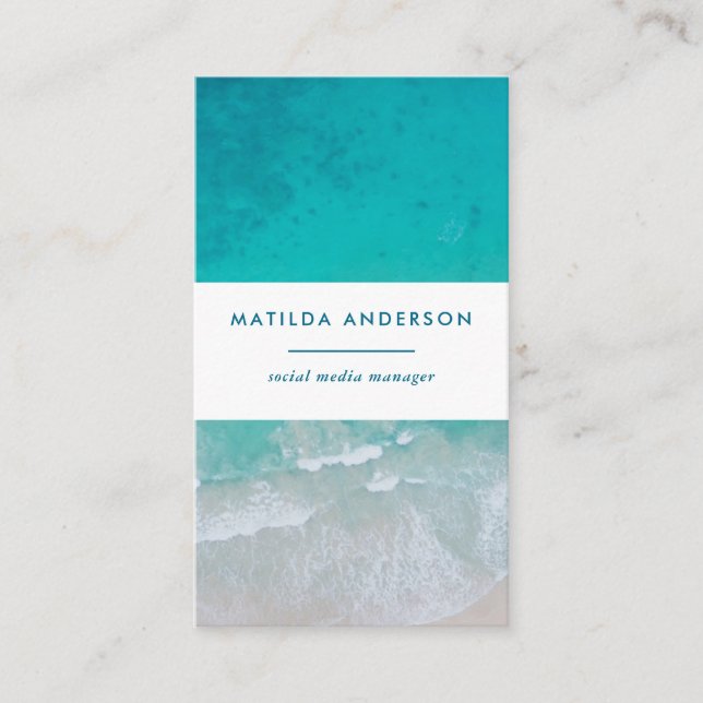 Modern minimal ocean beach typography chic business card (Front)