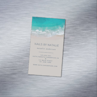 Modern minimal ocean beach typography chic magnetic business card