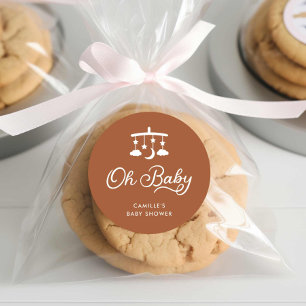 Modern Minimal Oh Baby Shower  Classic Round Sticker