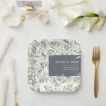 Modern minimal olive branch botanical wedding paper plate<br><div class="desc">Modern minimal olive branch watercolor botanical foliage minimal rustic elegant wedding napkins.  Modern,  on-trend watercolor illustration.</div>