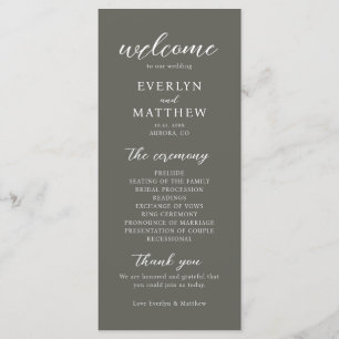 Modern Minimal Olive Grey Wedding Ceremony Program