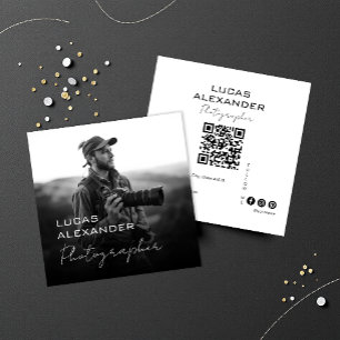 Modern Minimal OR Code Social Media Photographer Square Business Card
