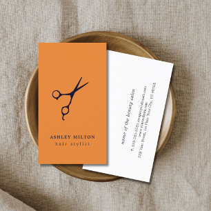 Modern Minimal Orange Blue Scissors Hairstylist Business Card