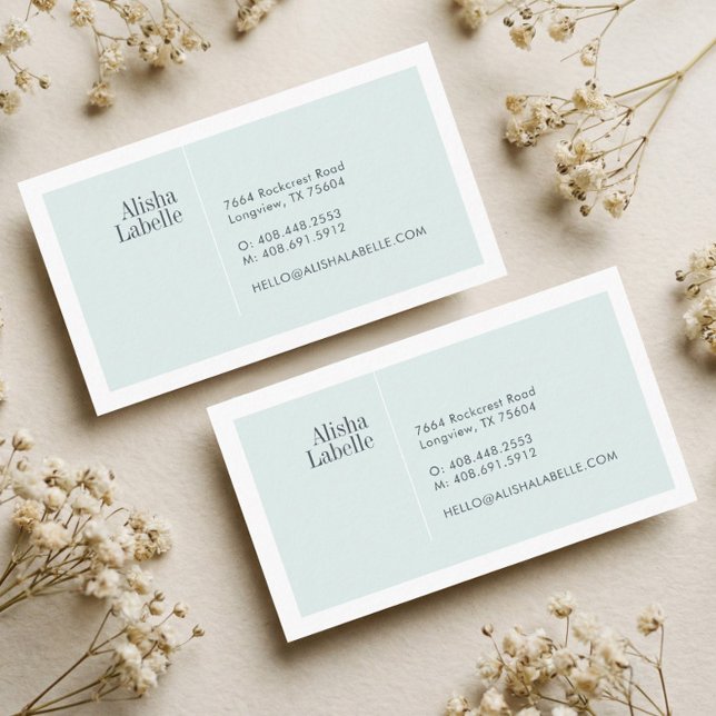 Modern Minimal Pale Mint & White Typographic Business Card (Modern Minimal Pale Mint & White Typographic Business Card)