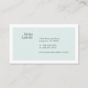 Modern Minimal Pale Mint & White Typographic Business Card