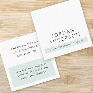 Modern minimal pale sea dusty green colour block square business card