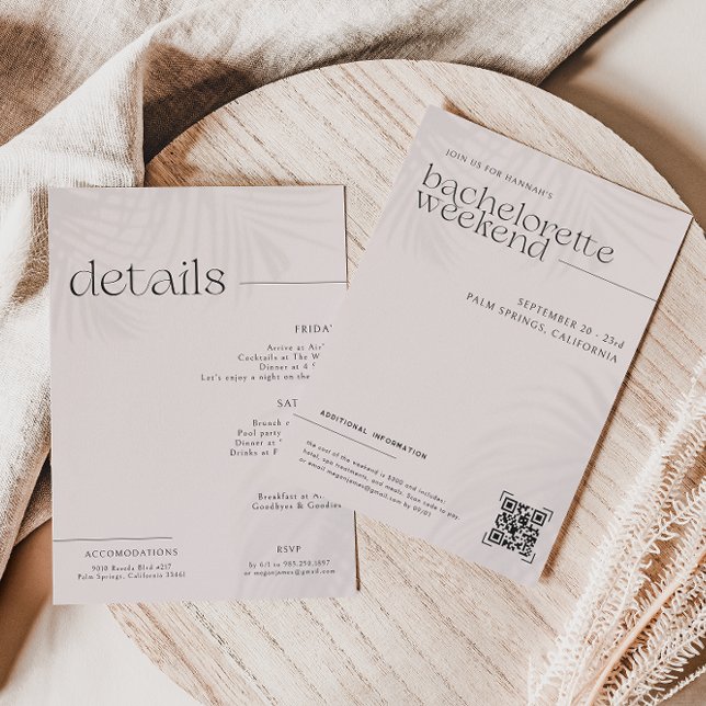 Modern Minimal Palms | Bachelorette Weekend  Invitation (Creator Uploaded)