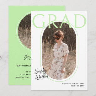Modern Minimal Pastel Lime Photo Graduation Party Invitation