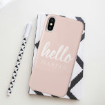 Modern Minimal Pastel Pink Hello And You Name Case-Mate iPhone Case<br><div class="desc">Modern Minimal Pastel Pink Hello And You Name</div>