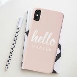 Modern Minimal Pastel Pink Hello And You Name Case-Mate iPhone Case<br><div class="desc">Modern Minimal Pastel Pink Hello And You Name</div>