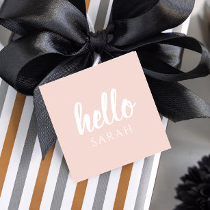 Modern Minimal Pastel Pink Hello And You Name Favour Tags