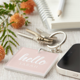 Modern Minimal Pastel Pink Hello And You Name Key Ring