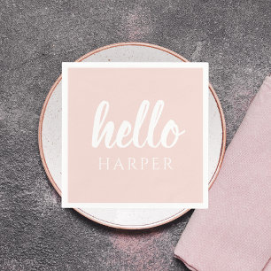 Modern Minimal Pastel Pink Hello And You Name Napkin