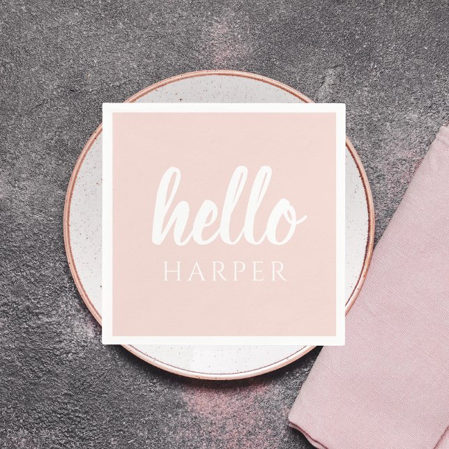 Modern Minimal Pastel Pink Hello And You Name Napkin (Creator Uploaded)