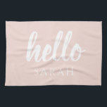 Modern Minimal Pastel Pink Hello And You Name Tea Towel<br><div class="desc">Modern Minimal Pastel Pink Hello And You Name</div>