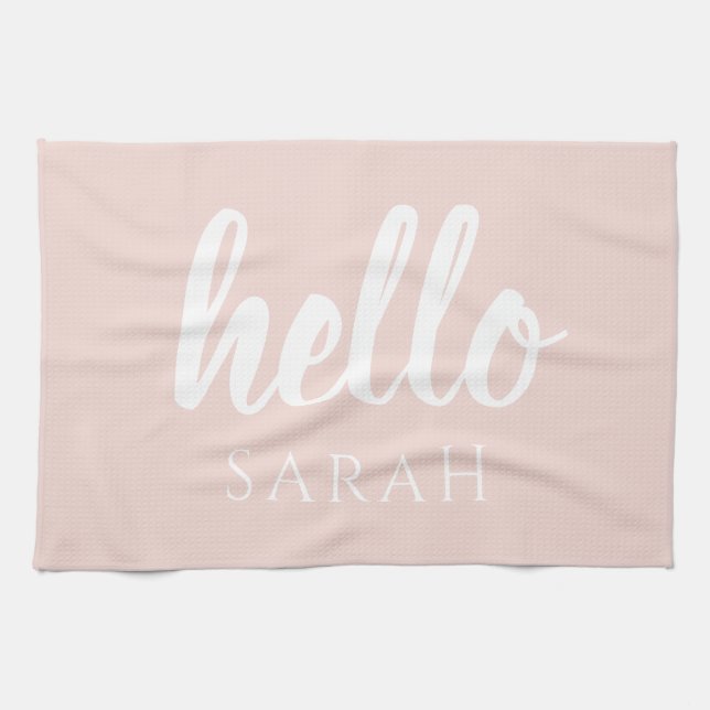Modern Minimal Pastel Pink Hello And You Name Tea Towel (Horizontal)