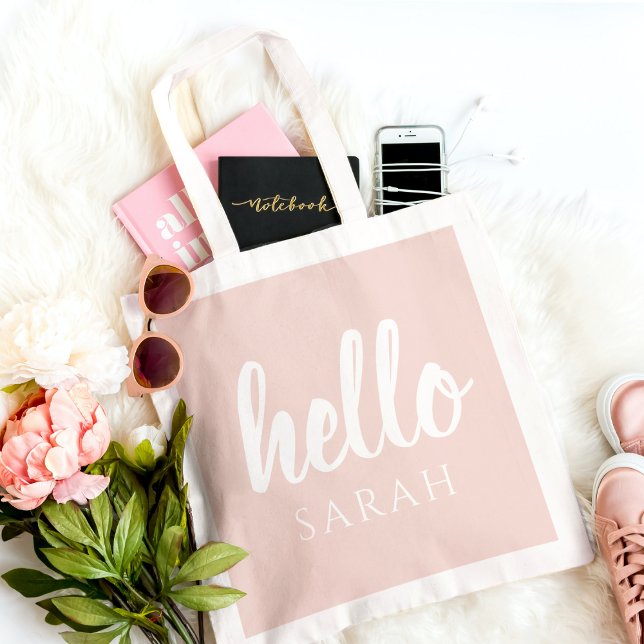Modern Minimal Pastel Pink Hello And You Name Tote Bag (Creator Uploaded)