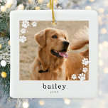 Modern Minimal Paw Prints Pet Dog Photo Ceramic Ornament<br><div class="desc">Modern Minimal Paw Prints Pet Dog Photo Ceramic Ornament features your pet's photo,  accented by a sprinkling of paw prints.</div>