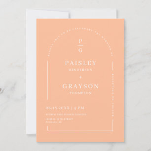 Modern Minimal Peach Arch QR Code Wedding Photo Invitation