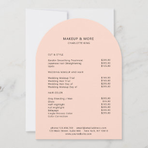 Modern, Minimal, Peach, Salon Price List Card