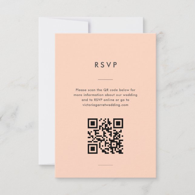 Modern Minimal Peach Script Wedding RSVP Card (Front)