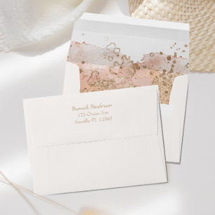 Modern Minimal Pearl Pink Gold Beach Wedding Envelope