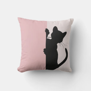 Modern Minimal Peeking Cat Pink Cushion
