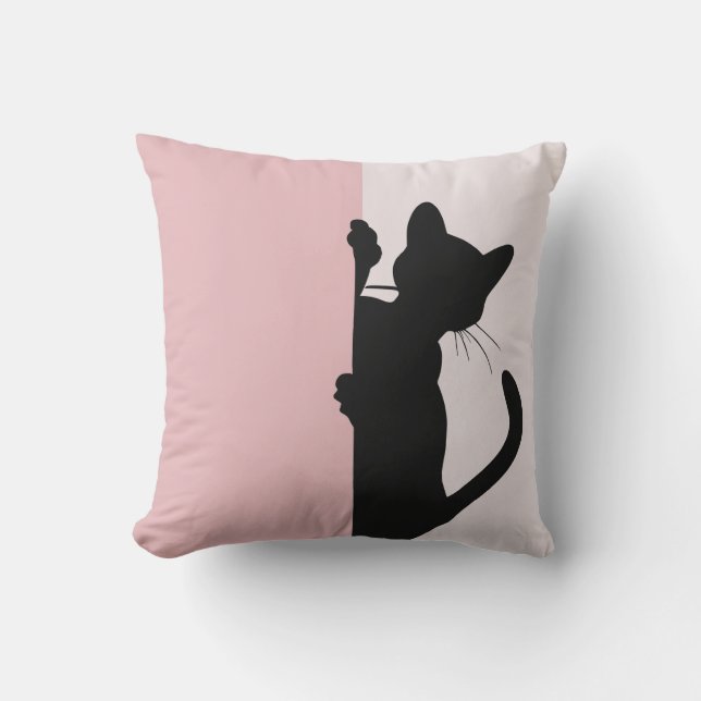 Modern Minimal Peeking Cat Pink Cushion (Front)