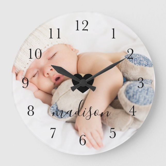 Modern & Minimal Personalised Full Photo & Name Large Clock (Front)