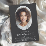 Modern Minimal Photo 21st Birthday Invitation<br><div class="desc">Simple, minimal and so very stylish, this birthday party invitation celebrates someone turning 21. The simple modern design in flat black with off-white background places the emphasis on the guest of honour as they prepare to celebrate this milestone birthday. The unique oval frame has a photo template to personalise with...</div>