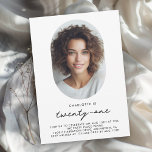 Modern Minimal Photo 21st Birthday Invitation<br><div class="desc">Simple, minimal and so very stylish, this birthday party invitation celebrates someone turning 21. The simple modern design in white background and deep charcoal text places the emphasis on the guest of honour as they prepare to celebrate this important milestone birthday. The unique oval frame has a photo template to...</div>