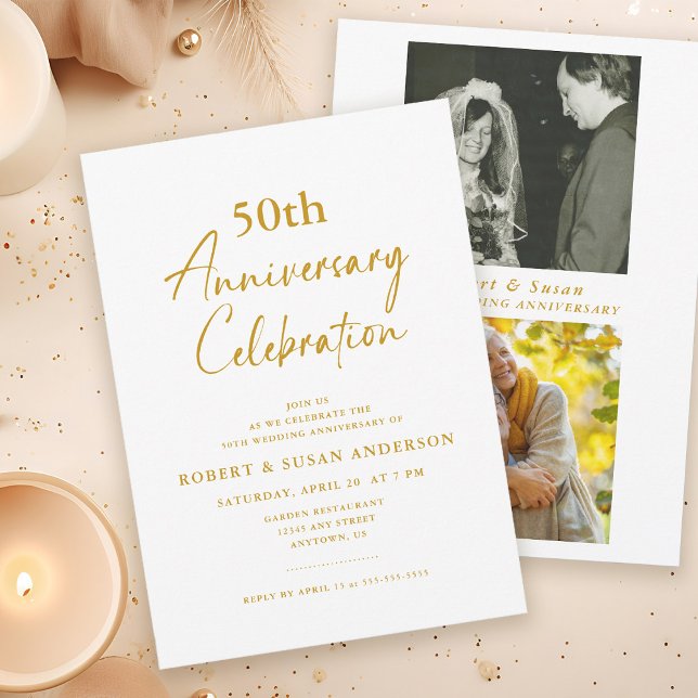 Modern Minimal Photo 50th Wedding Anniversary Invitation (Creator Uploaded)