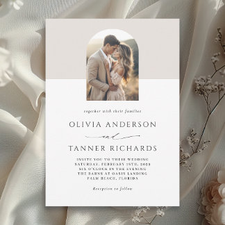 Modern Minimal Photo Arch Elegant Neutral Wedding Invitation