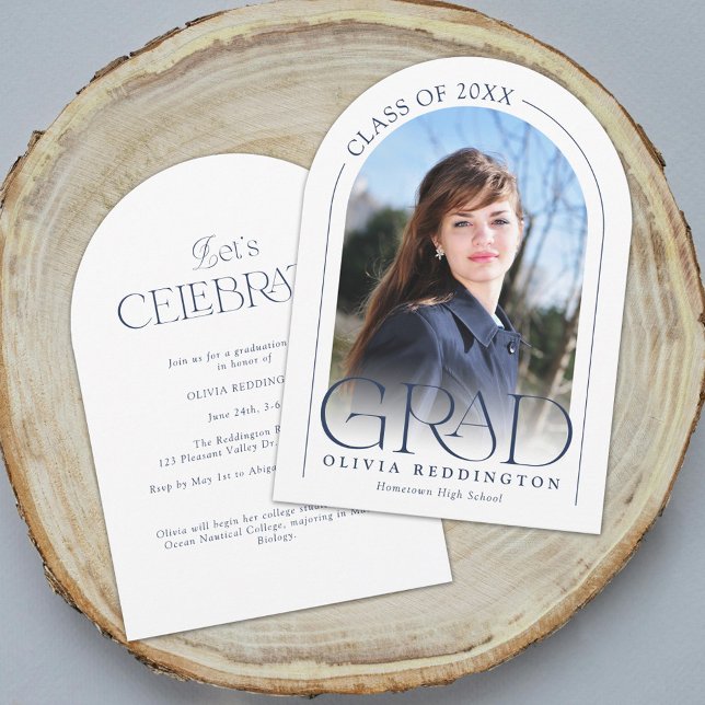 Modern Minimal Photo Arch Navy Blue Grad Party  Invitation (Creator Uploaded)