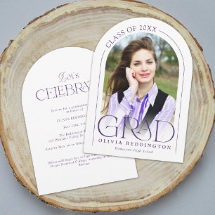 Modern Minimal Photo Arch Purple Graduation Party Invitation