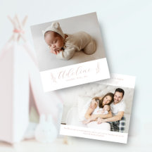 Modern Minimal Photo Baby Girl Birth Announcement