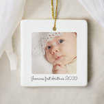 modern minimal  photo babys first christmas  ceramic ornament<br><div class="desc">Celebrate your baby's first Christmas with this adorable personalised ornament. The modern and minimal design features a precious photo of your newborn, making it a truly unique keepsake. Add your child's name and the saying "First Christmas" along with the year to create a cherished memento that will bring joy for...</div>