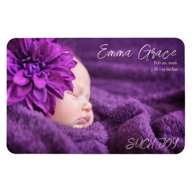 Modern Minimal Photo Birth Announcement Magnet (Horizontal)