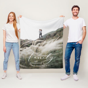 Modern minimal photo black script family elegant fleece blanket